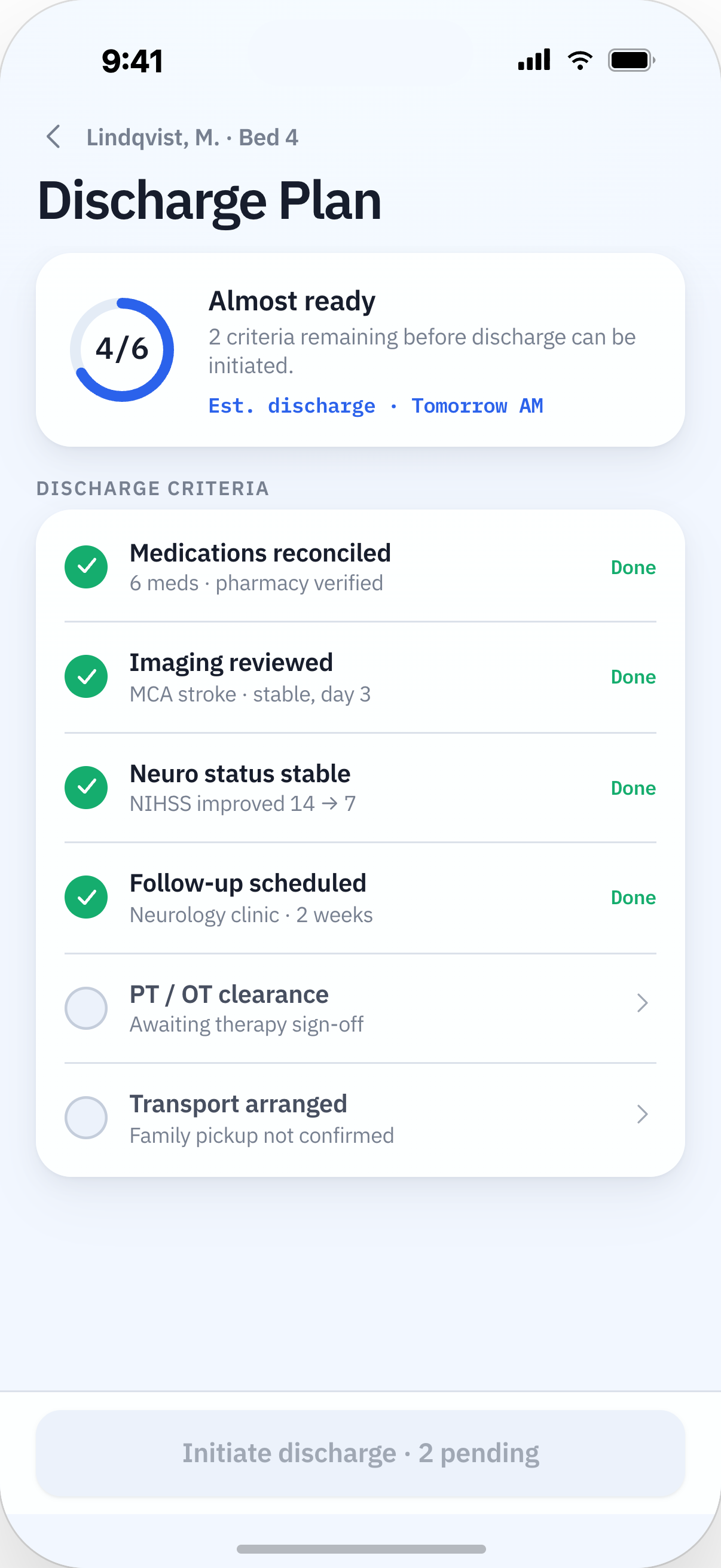 Discharge plan